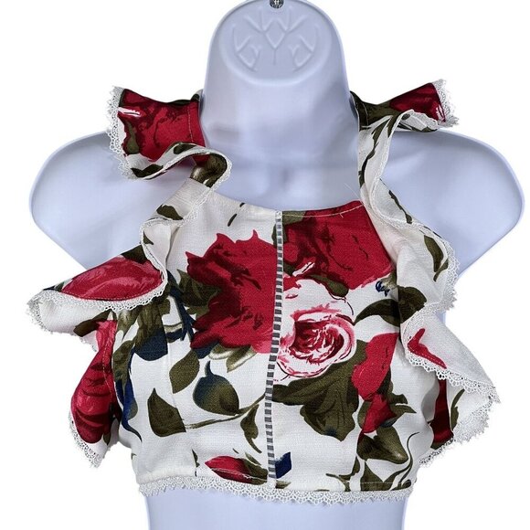 Luxxel NWT S Floral Ruffled 2 Piece Crop Top High Waist Short Set Marilyn Monroe - Picture 5 of 16